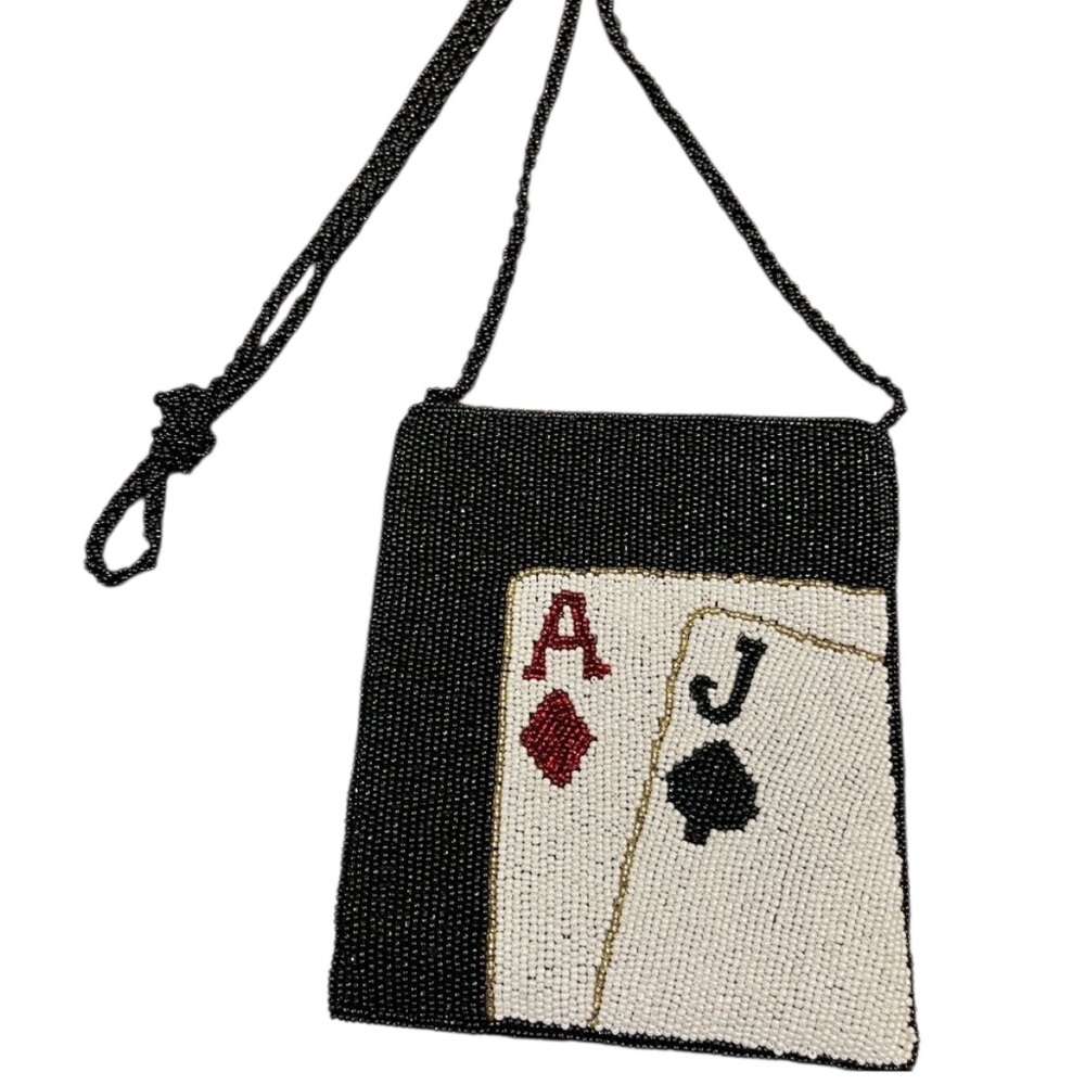 Beaded Cross Body Bag Purse Cards Las Vegas Ace of Diamonds Jack of Spades